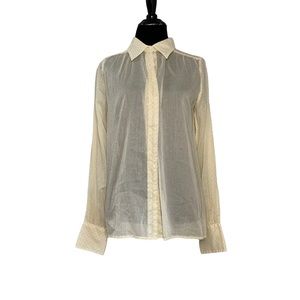 J Crew Polka Dot Sheer Yellow Button Down Shirt